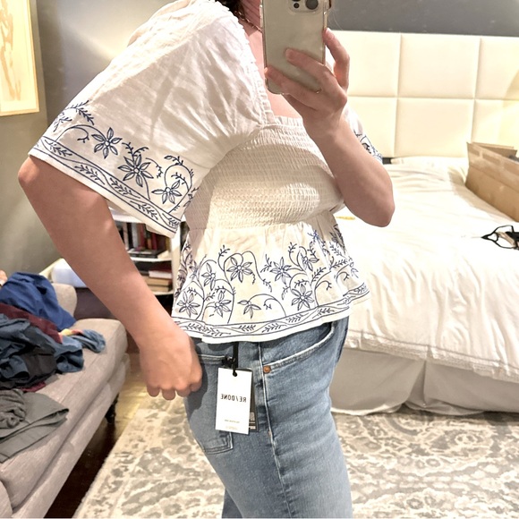 Anthropologie Blue/WhiteSmocked Top - Picture 4 of 4